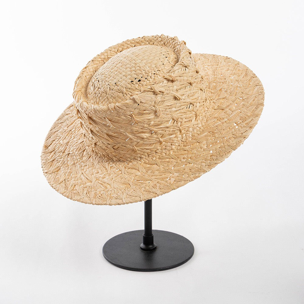 Hand-Braided Raffia Boater — women's boater, view 3 by Emyri