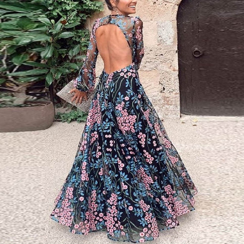 Floral Backless Maxi Dress