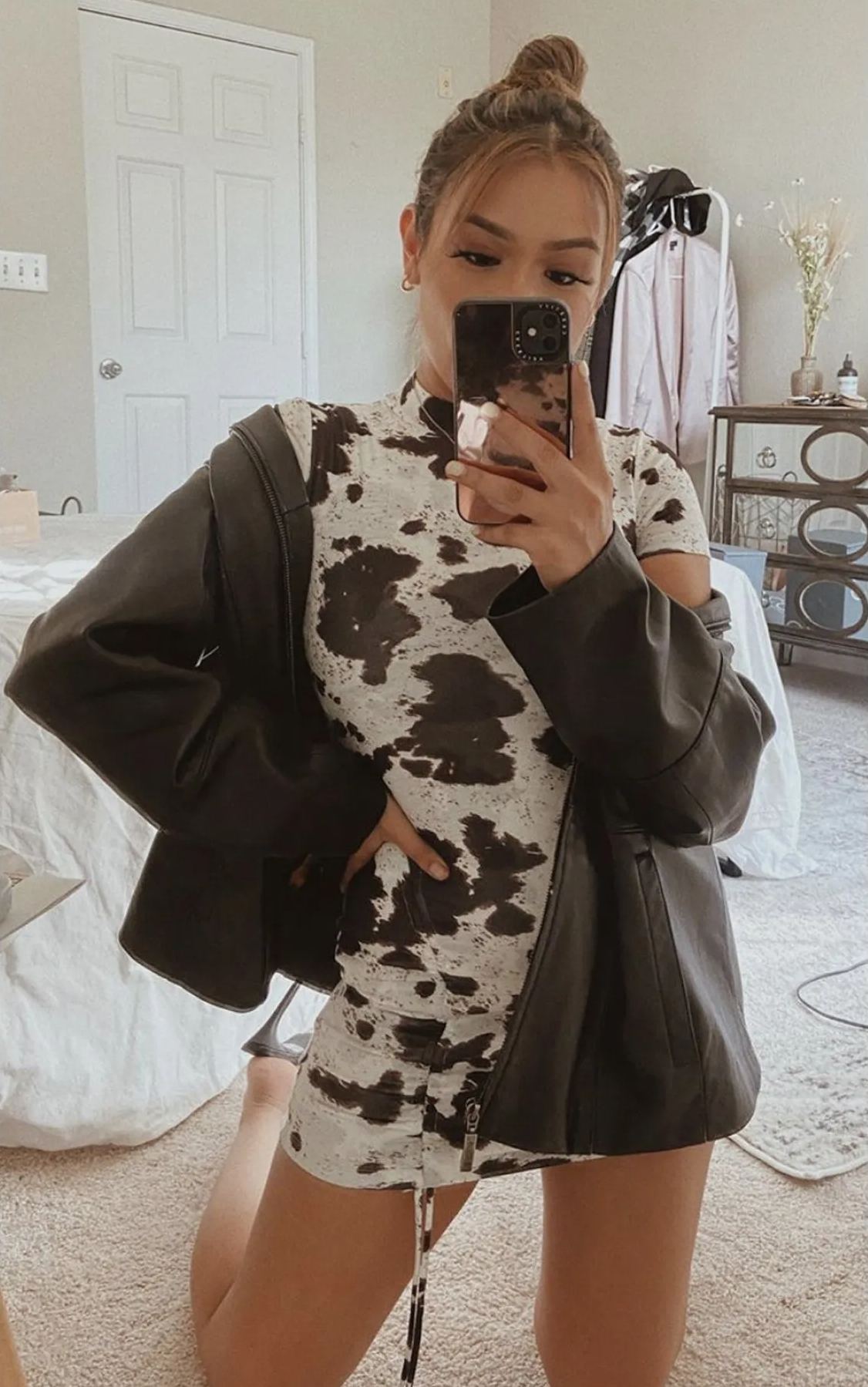 Western Print Drawstring Dress