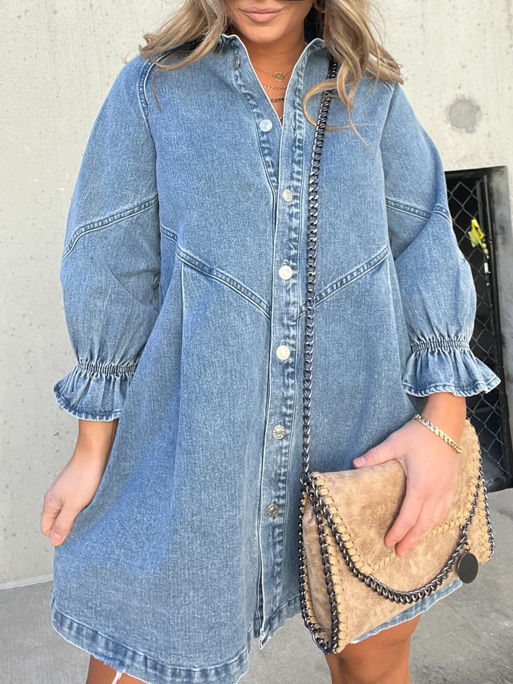 A-Line Button-Front Denim Dress