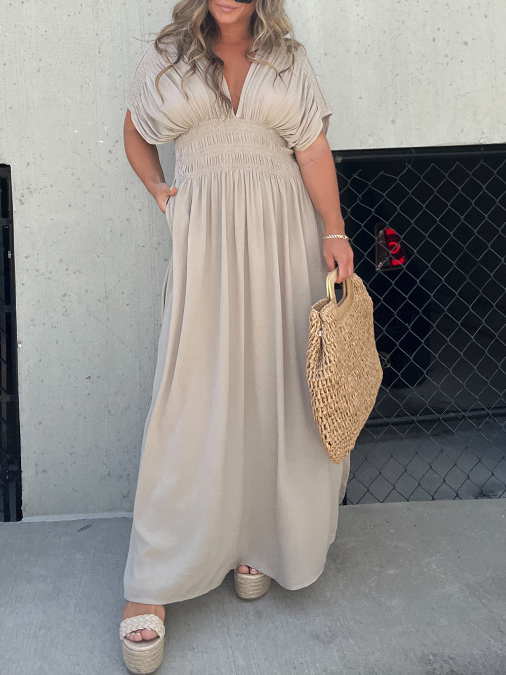 Kimono Sleeve Smocked Maxi Dress