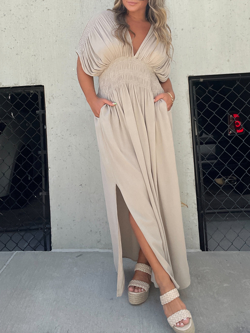Kimono Sleeve Smocked Maxi Dress