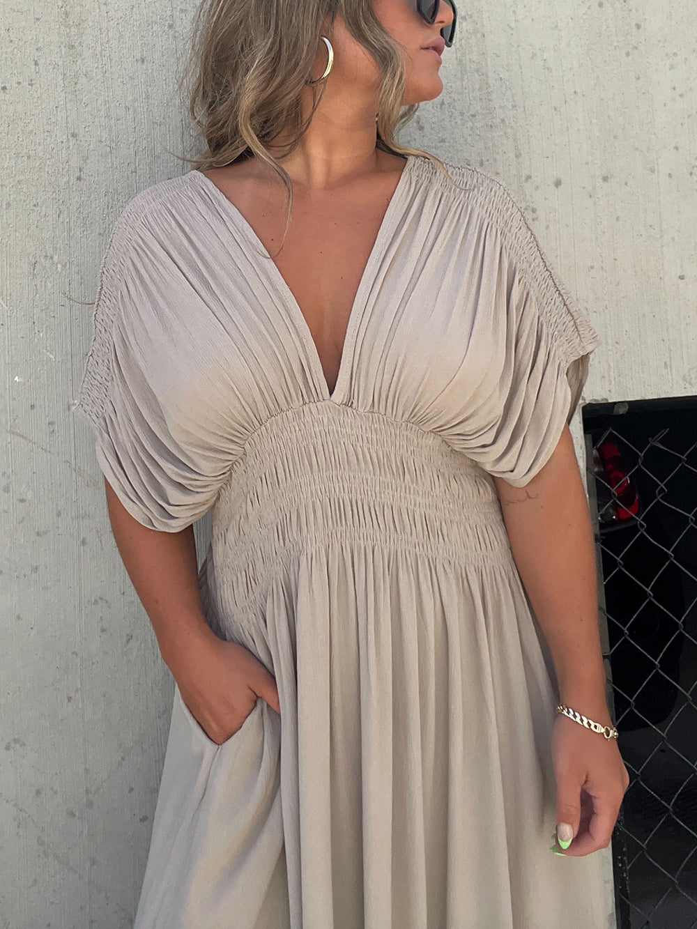 Kimono Sleeve Smocked Maxi Dress