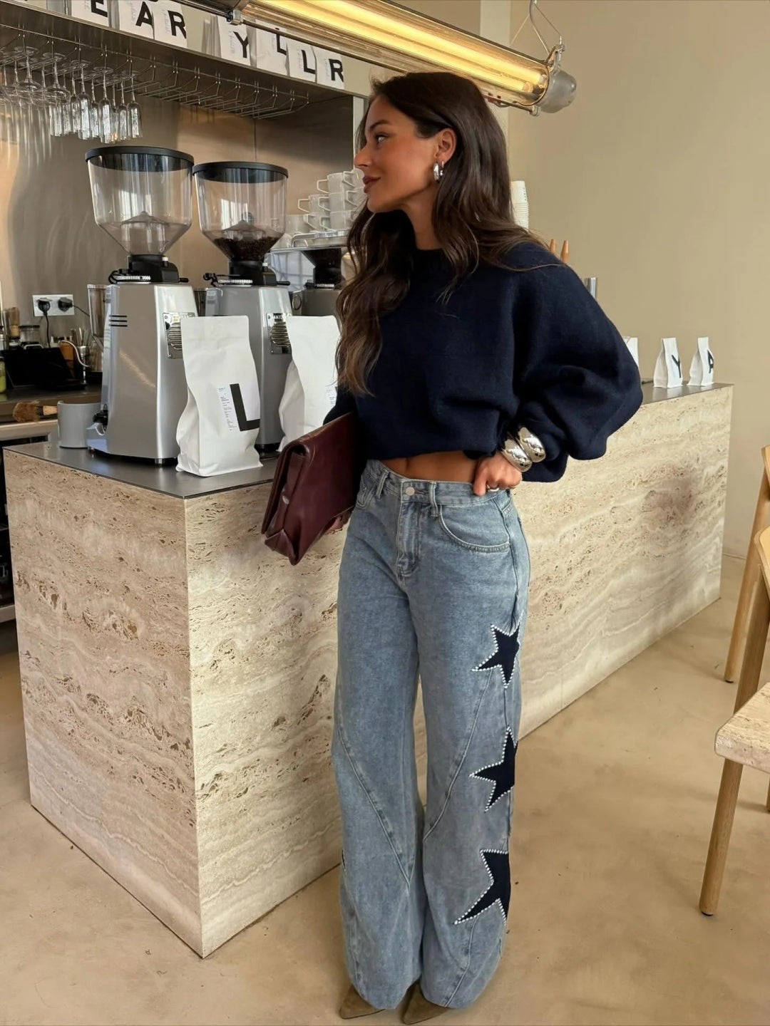 Star Patch Wide Leg Jeans
