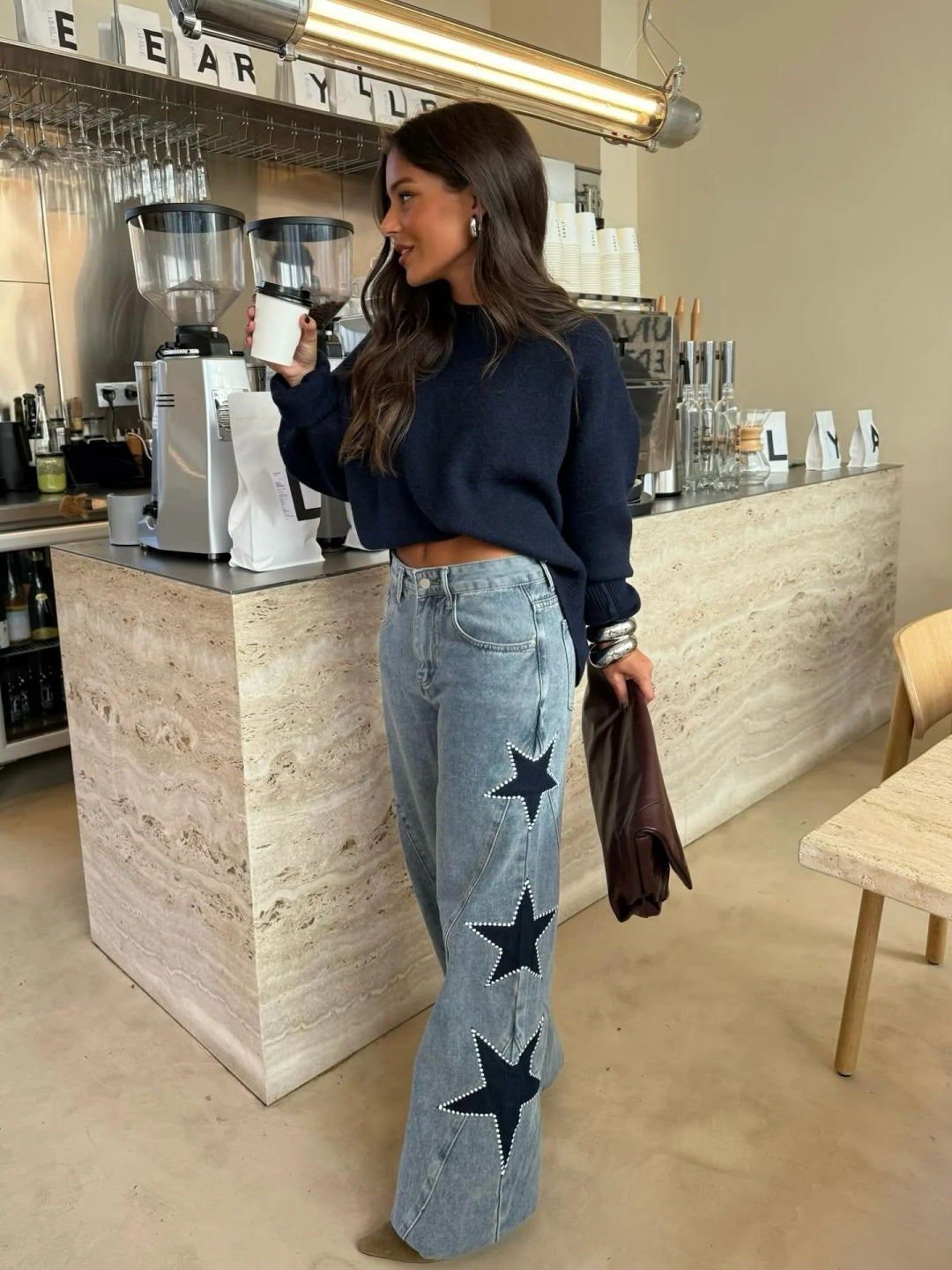 Star Patch Wide Leg Jeans