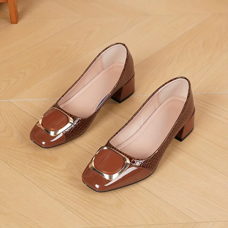 Croc Square Toe Block Heel Pumps