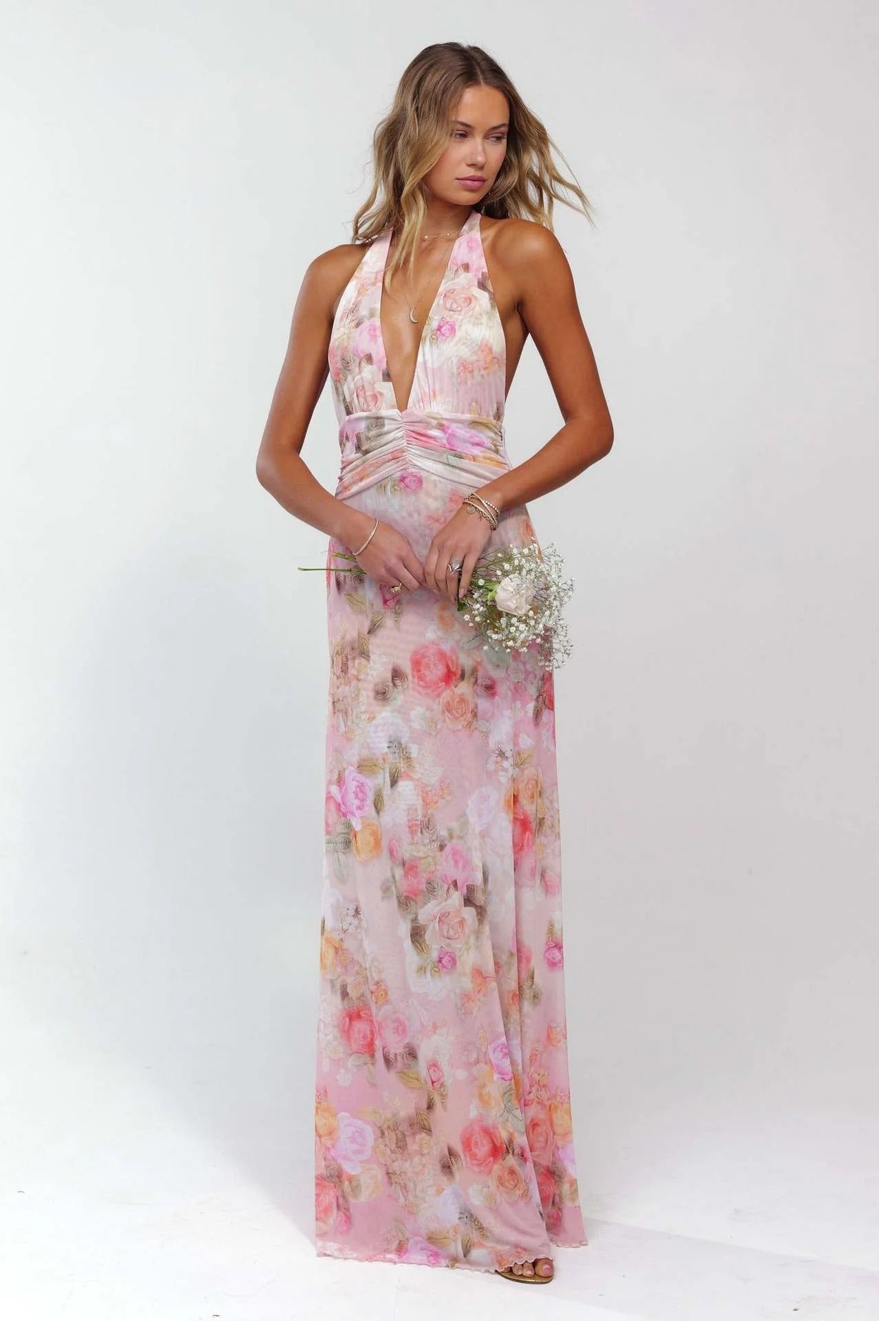 Deep V-Neck Cut-Out Maxi Dress