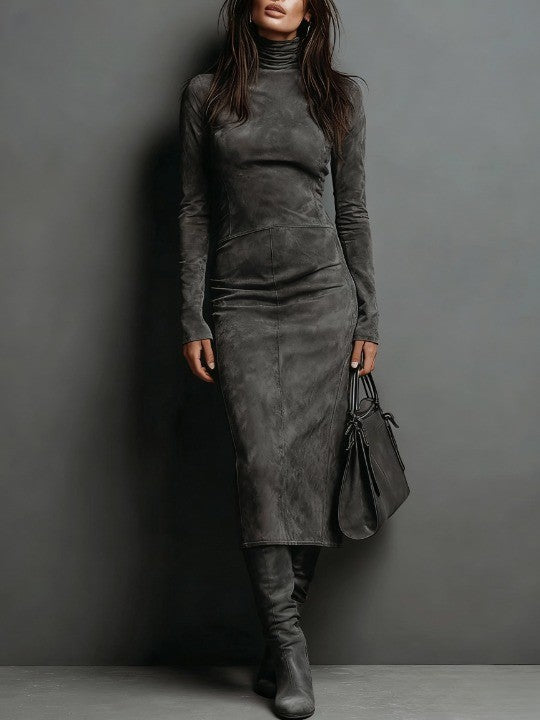 Suede-Look Midi Dress
