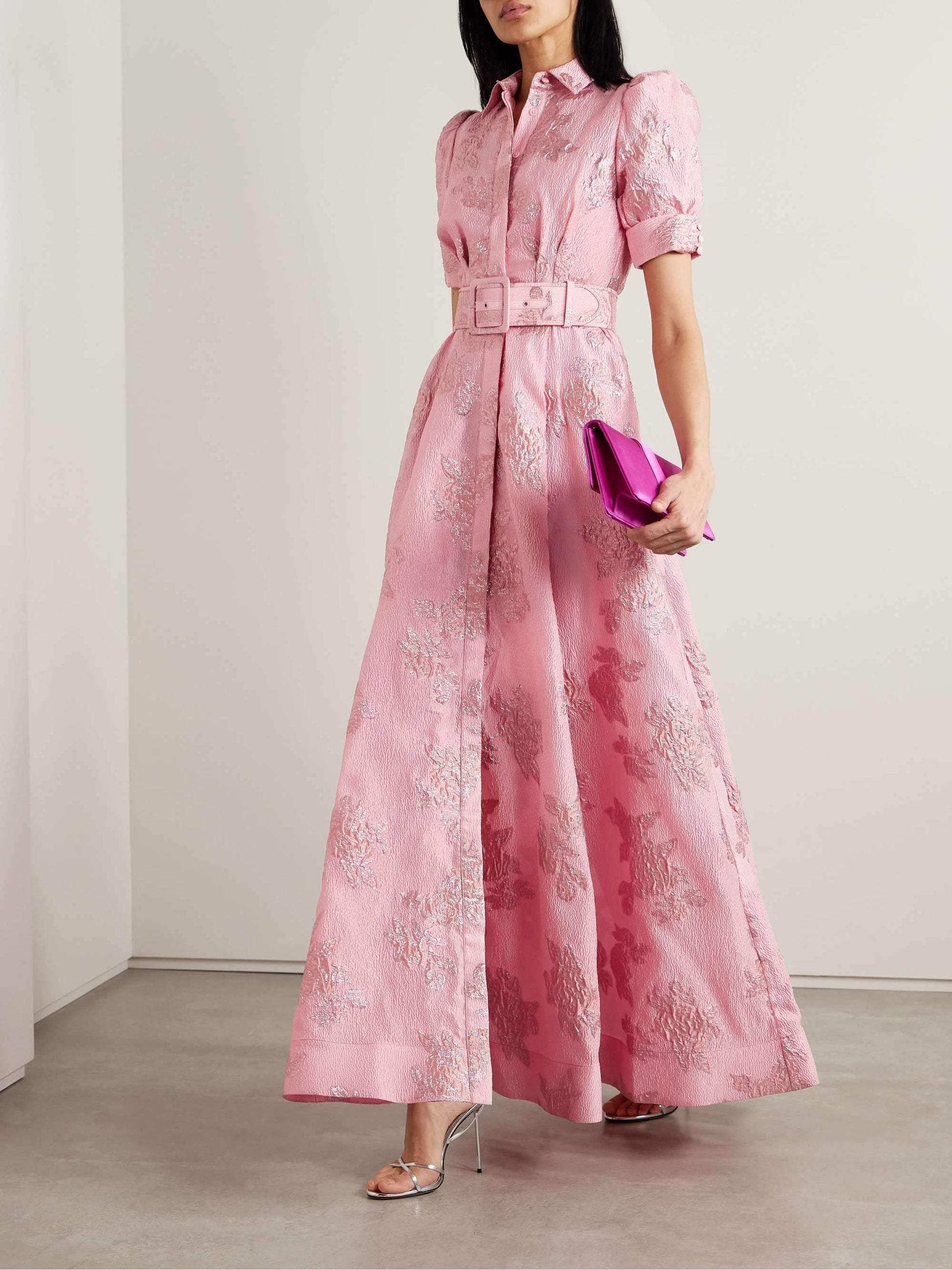 Jacquard Puff Sleeve Maxi Dress