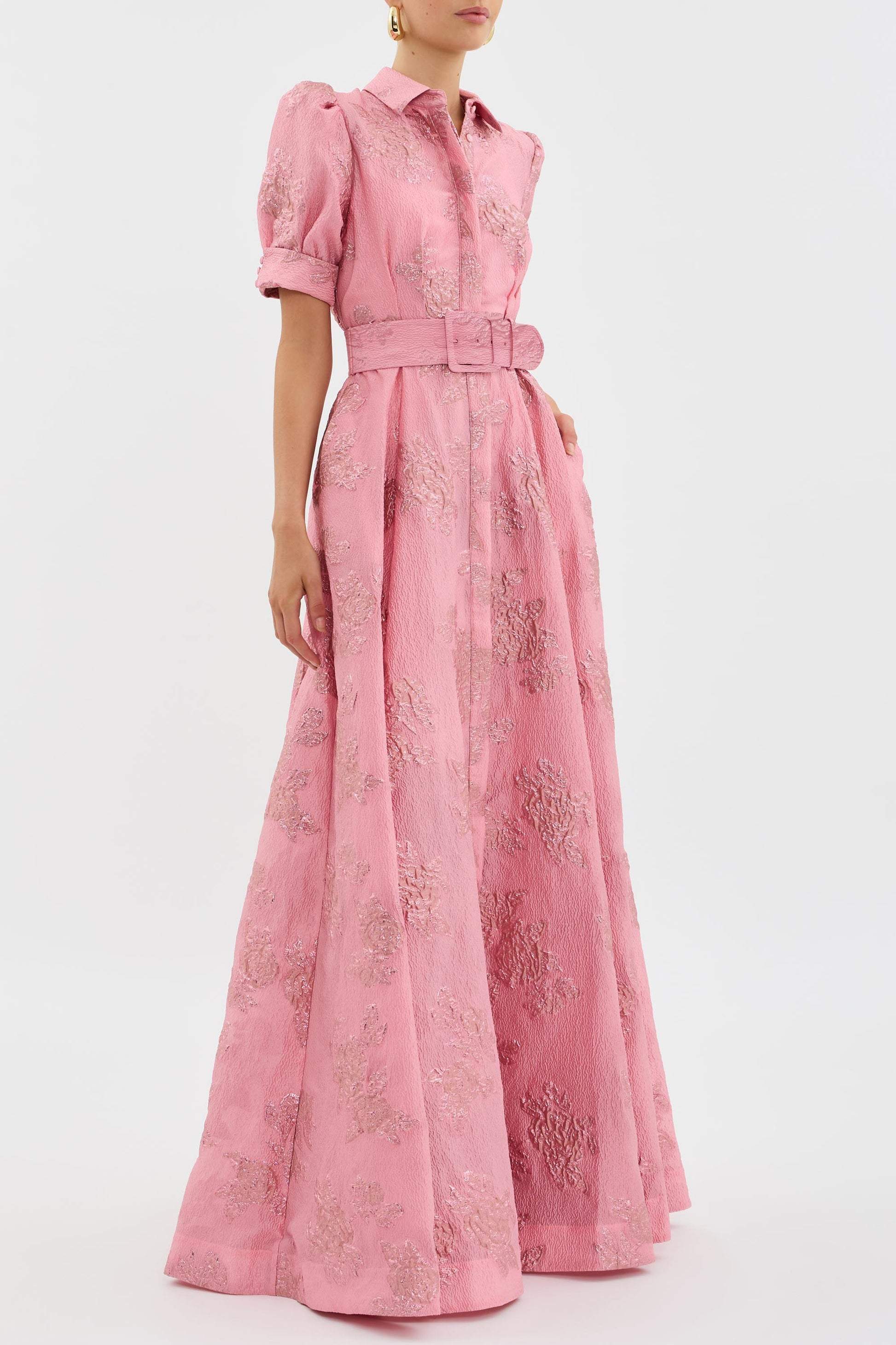 Jacquard Puff Sleeve Maxi Dress