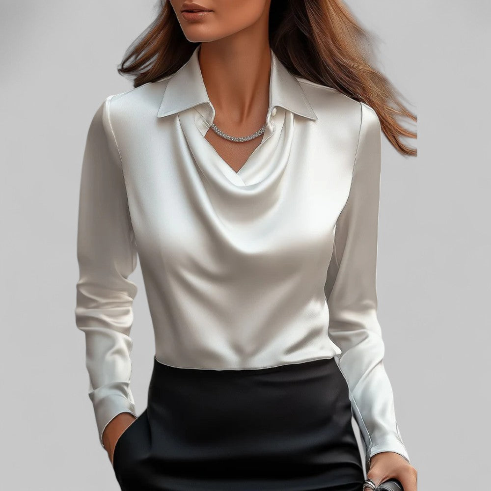 Draped Cowl-Neck Satin Top