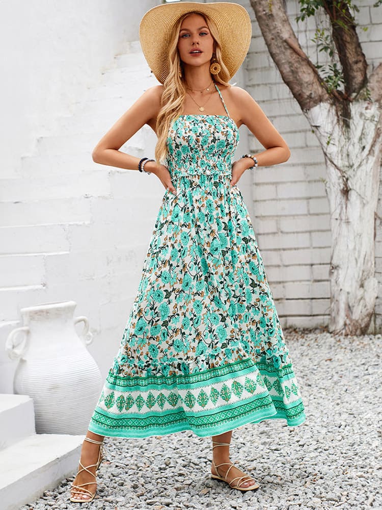 Smocked Halter Maxi Dress