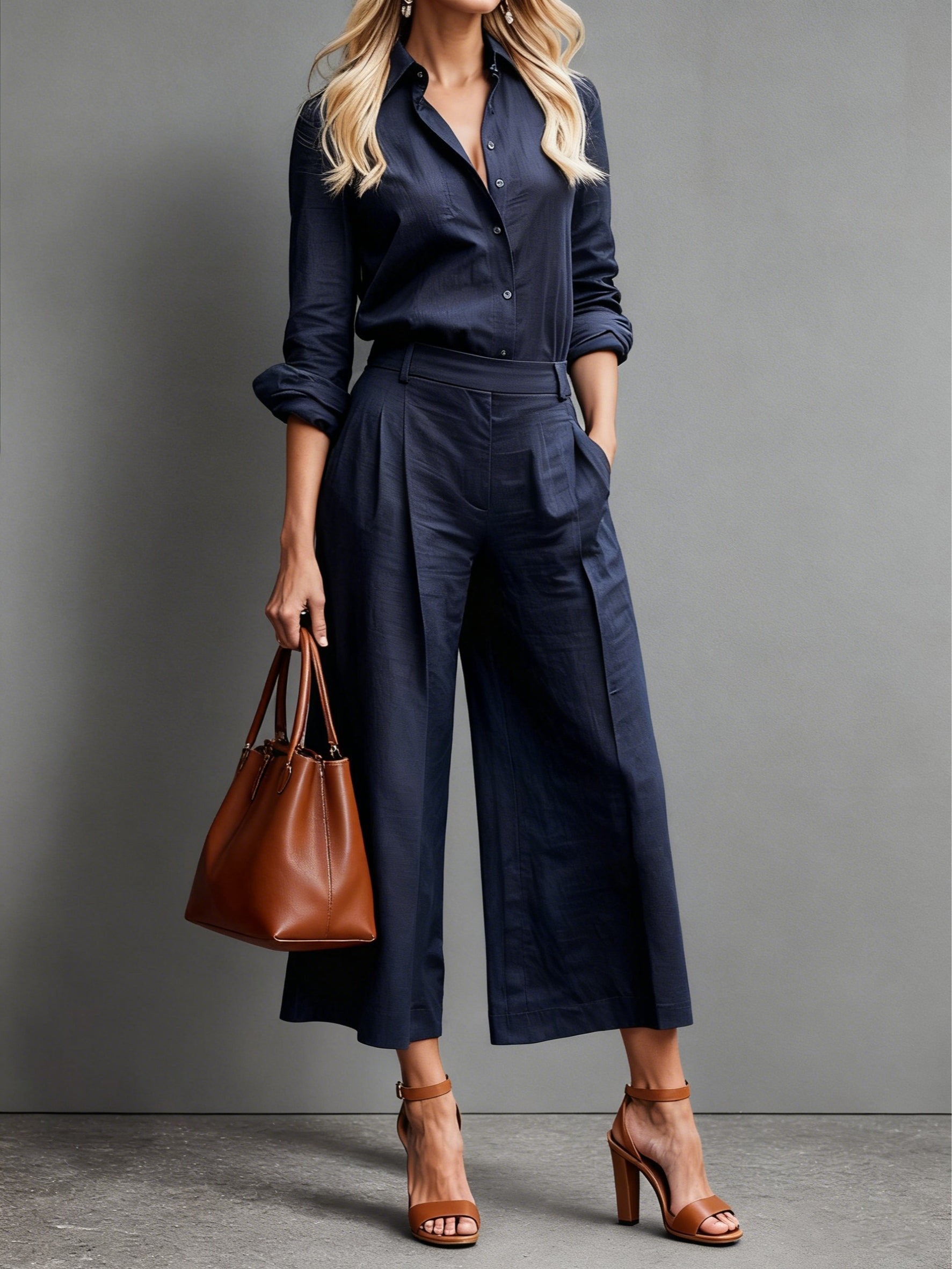 Linen Shirt & Wide-Leg Trouser Set — women's co-ord set, view 3 by Emyri