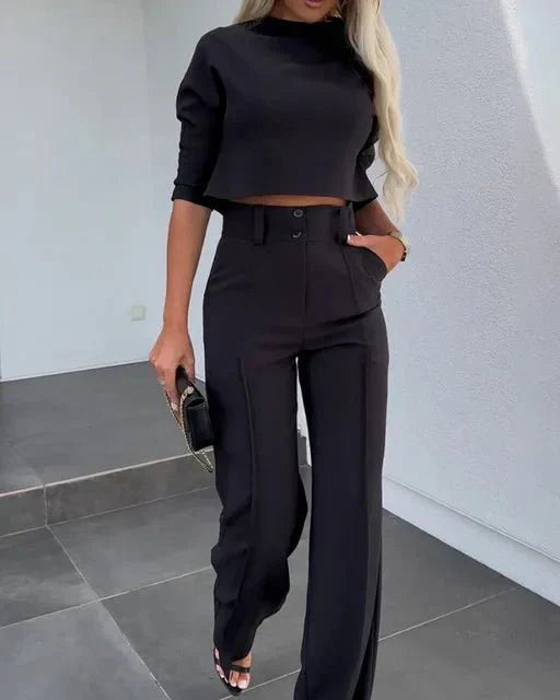 Cropped Top & Wide Leg Trouser Set