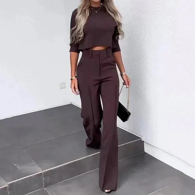 Cropped Top & Wide Leg Trouser Set