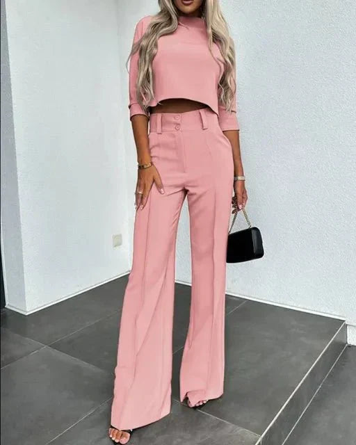 Cropped Top & Wide Leg Trouser Set