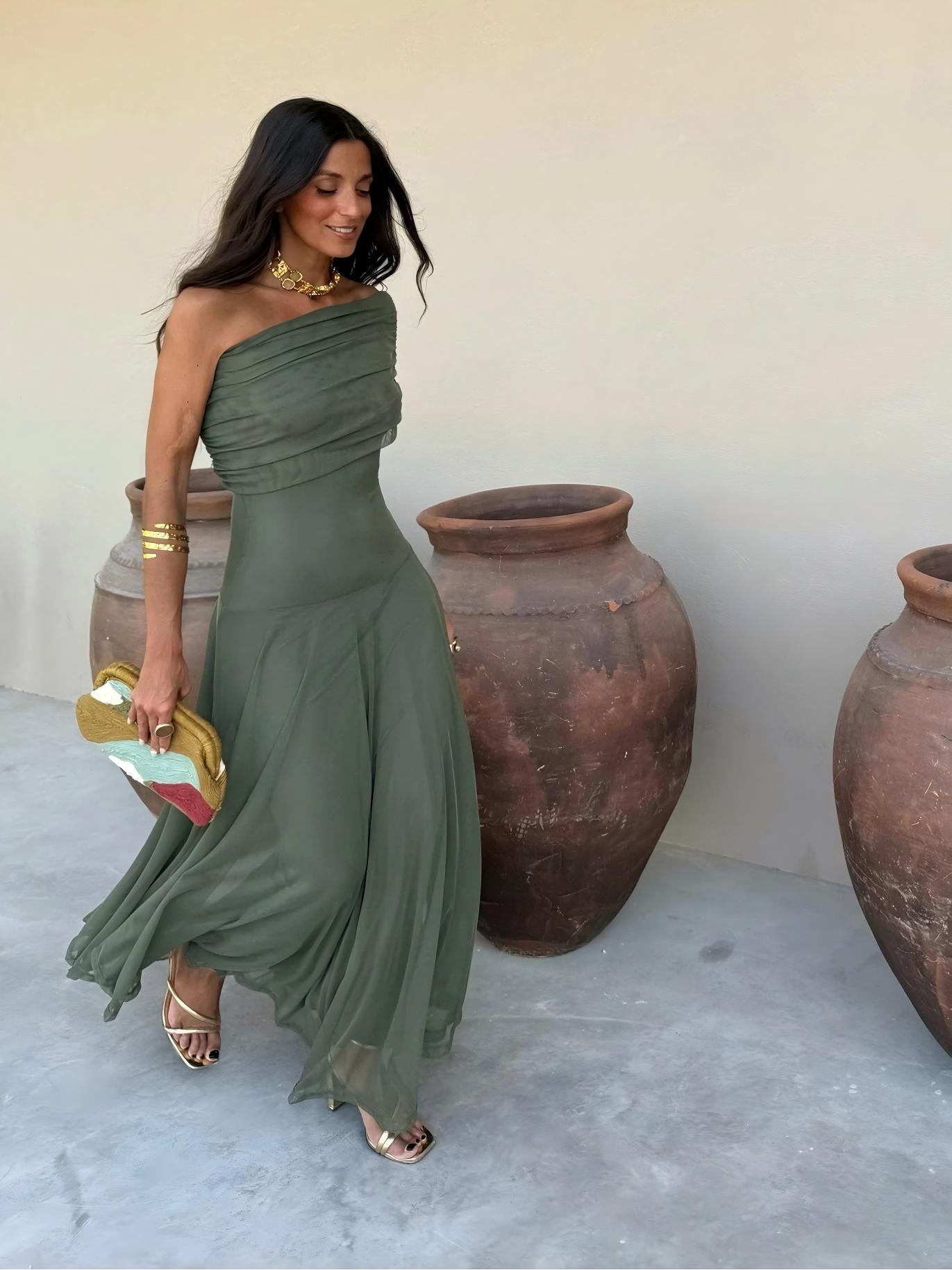 Off-Shoulder Mesh Maxi Dress — women's maxi dress, view 10 by Emyri