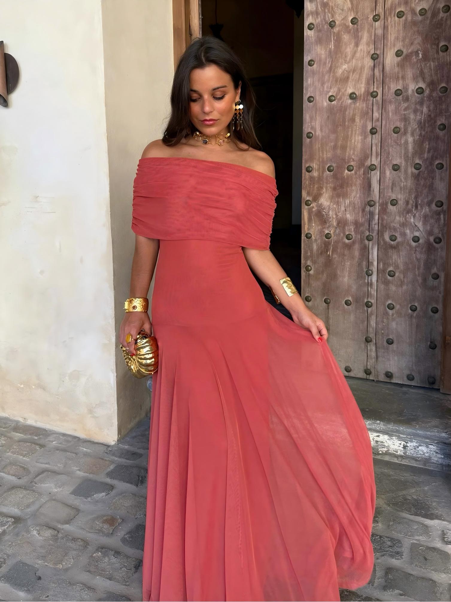 Off-Shoulder Mesh Maxi Dress — women's maxi dress, view 9 by Emyri