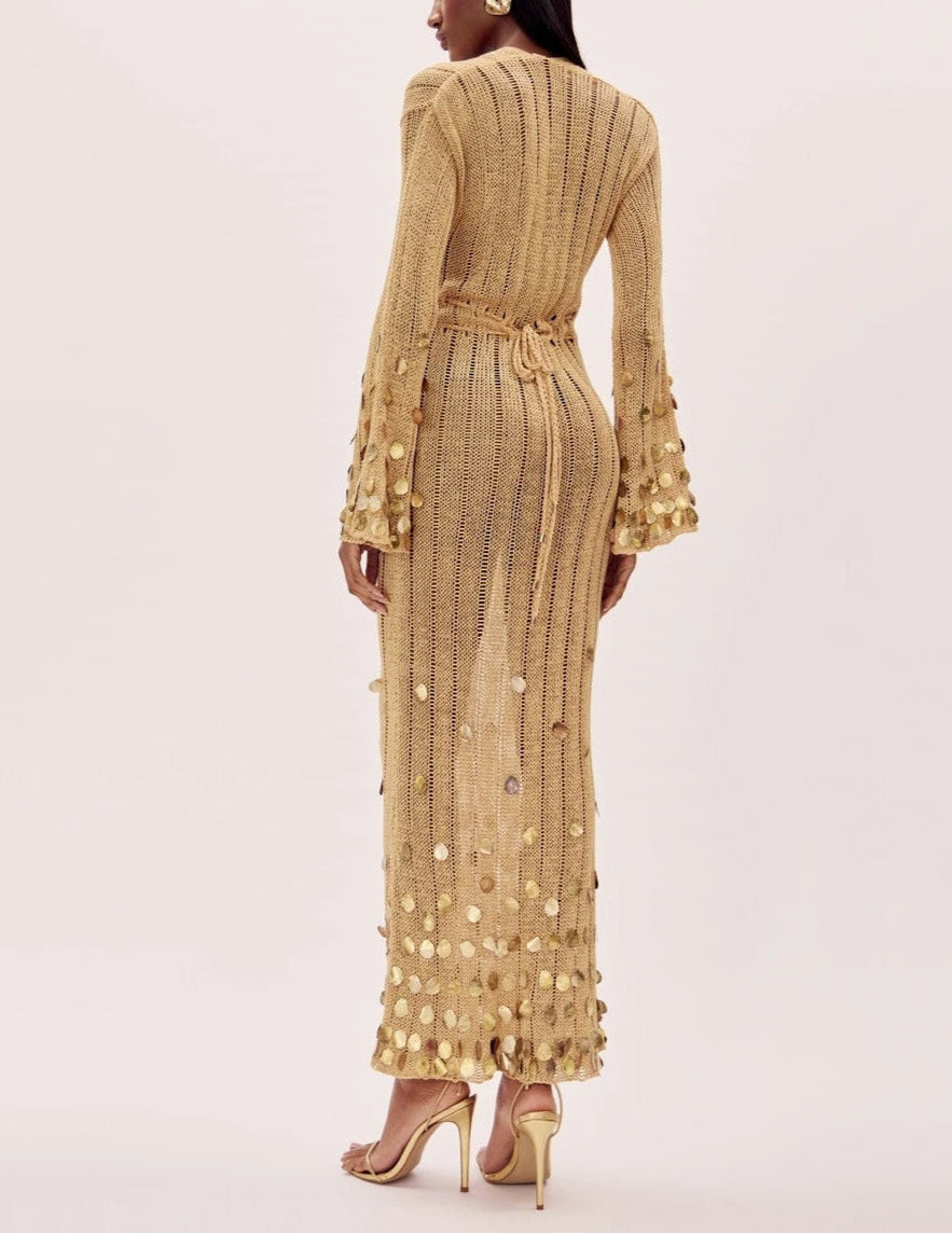 Sequin Sleeve Knit Maxi Dress