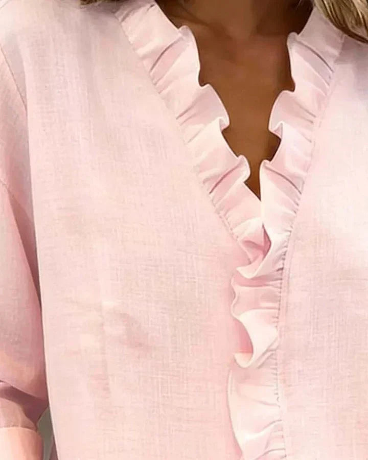Ruffle V-Neck Blouse — women's blouse, view 11 by Emyri