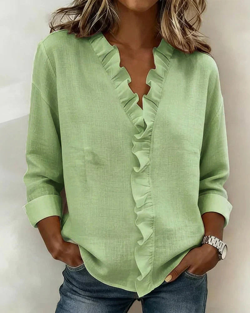 Ruffle V-Neck Blouse — women's blouse, view 4 by Emyri