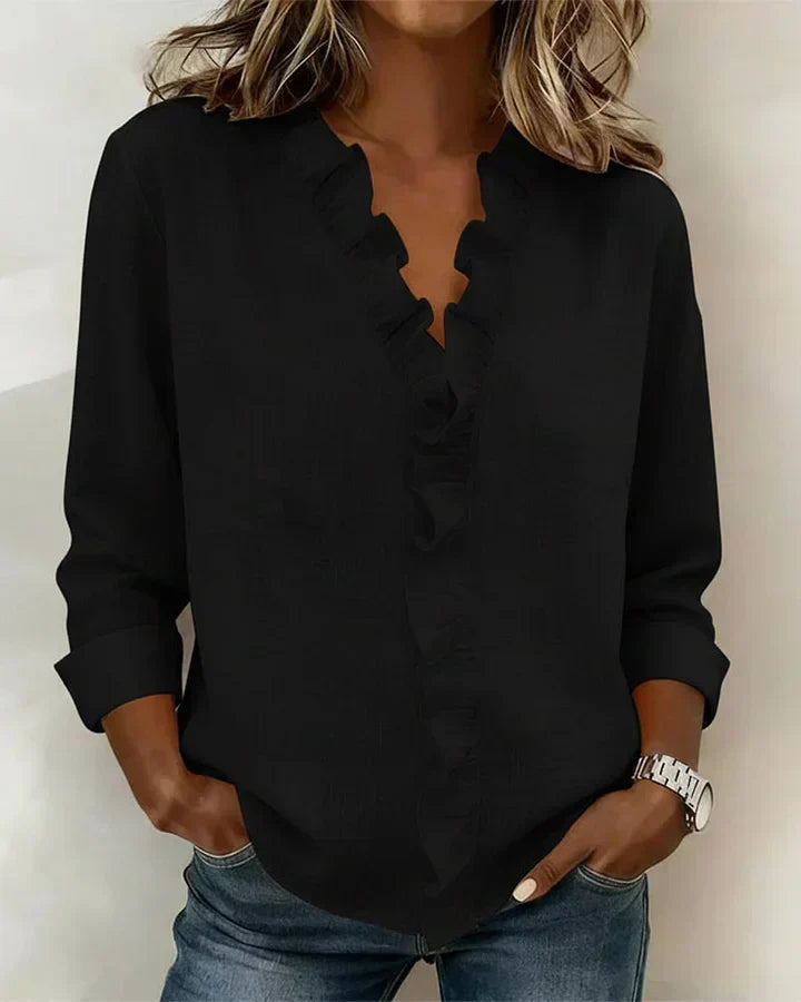 Ruffle V-Neck Blouse — women's blouse, view 5 by Emyri