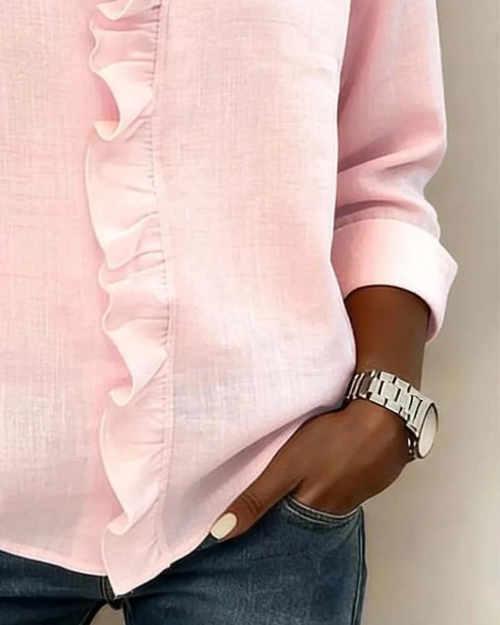 Ruffle V-Neck Blouse — women's blouse, view 6 by Emyri