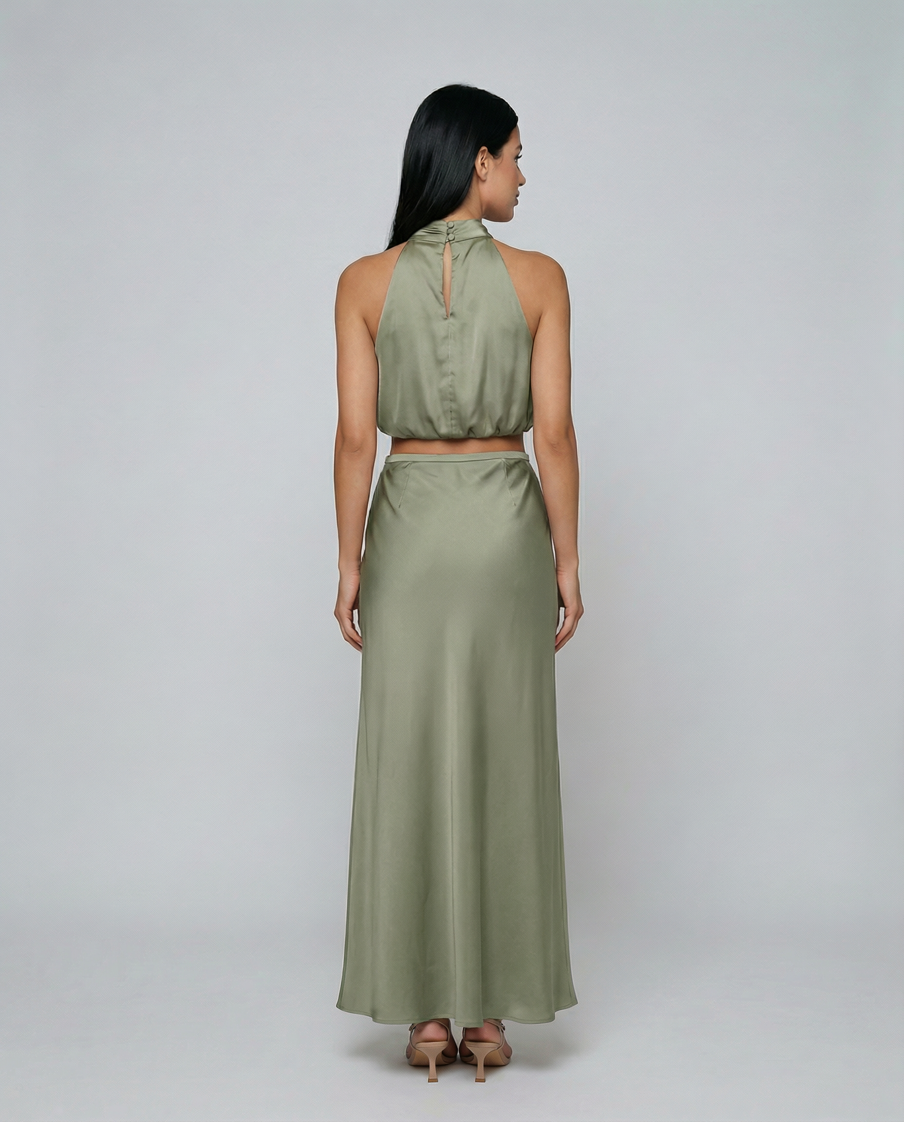Satin Halter Bias Maxi Set — women's two-piece set, view 7 by Emyri
