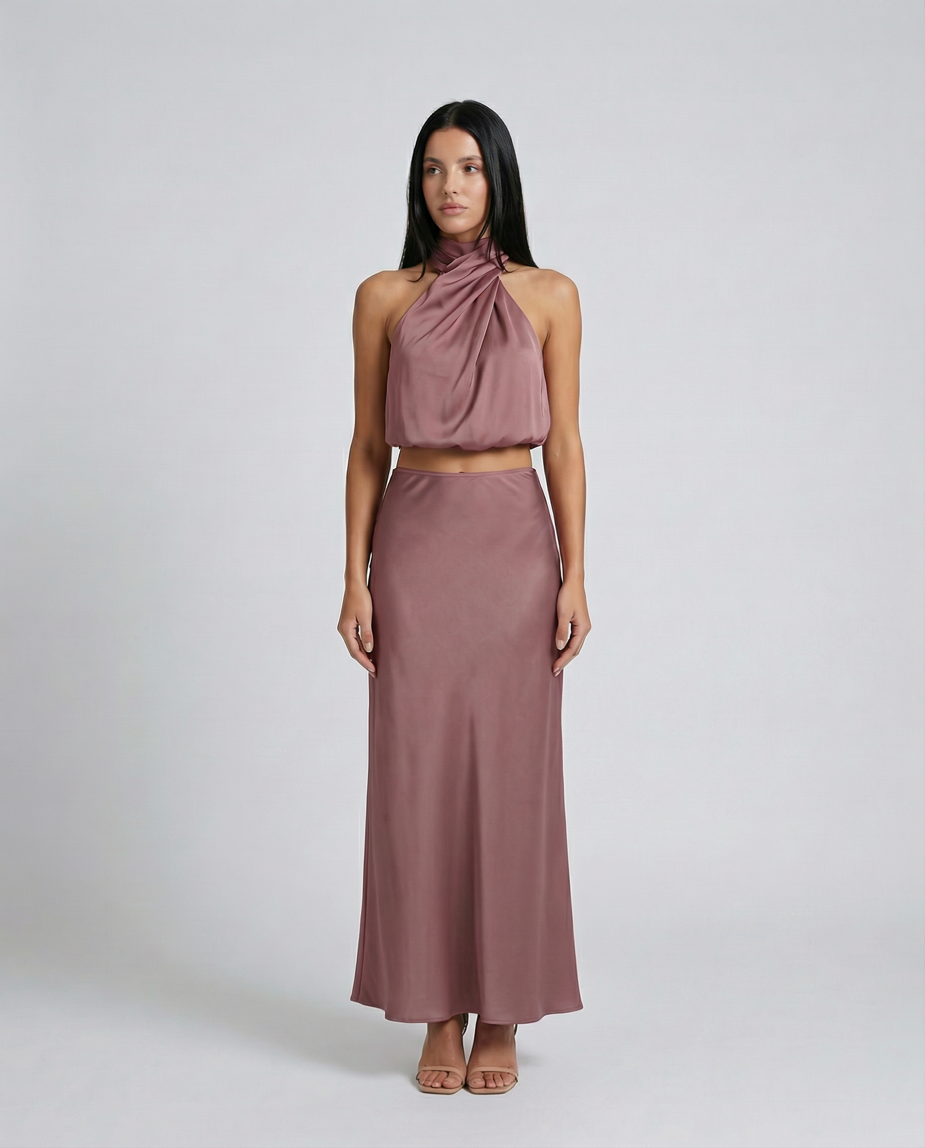Satin Halter Bias Maxi Set — women's two-piece set by Emyri