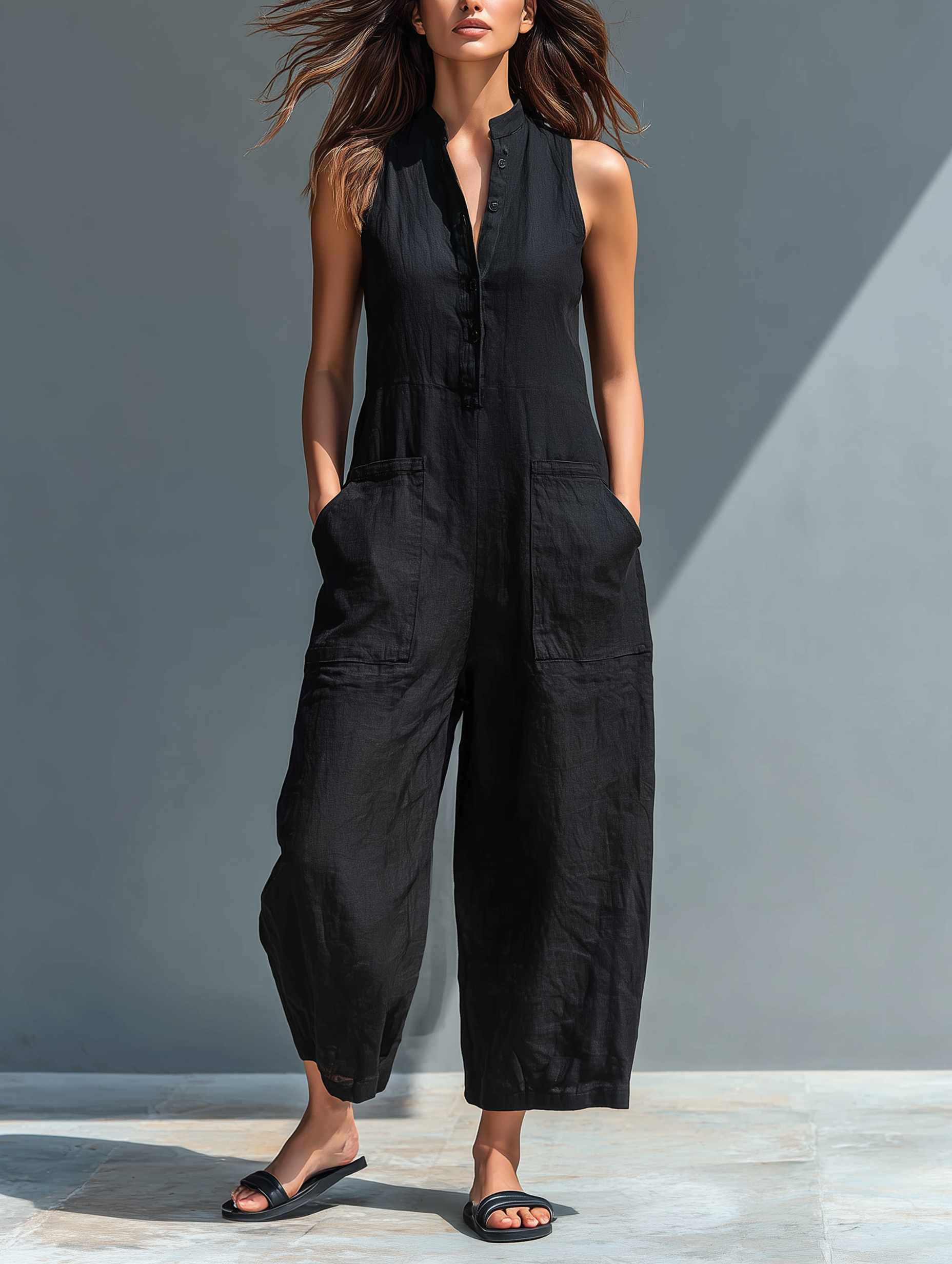 Sleeveless Linen Jumpsuit — women's jumpsuit, view 4 by Emyri