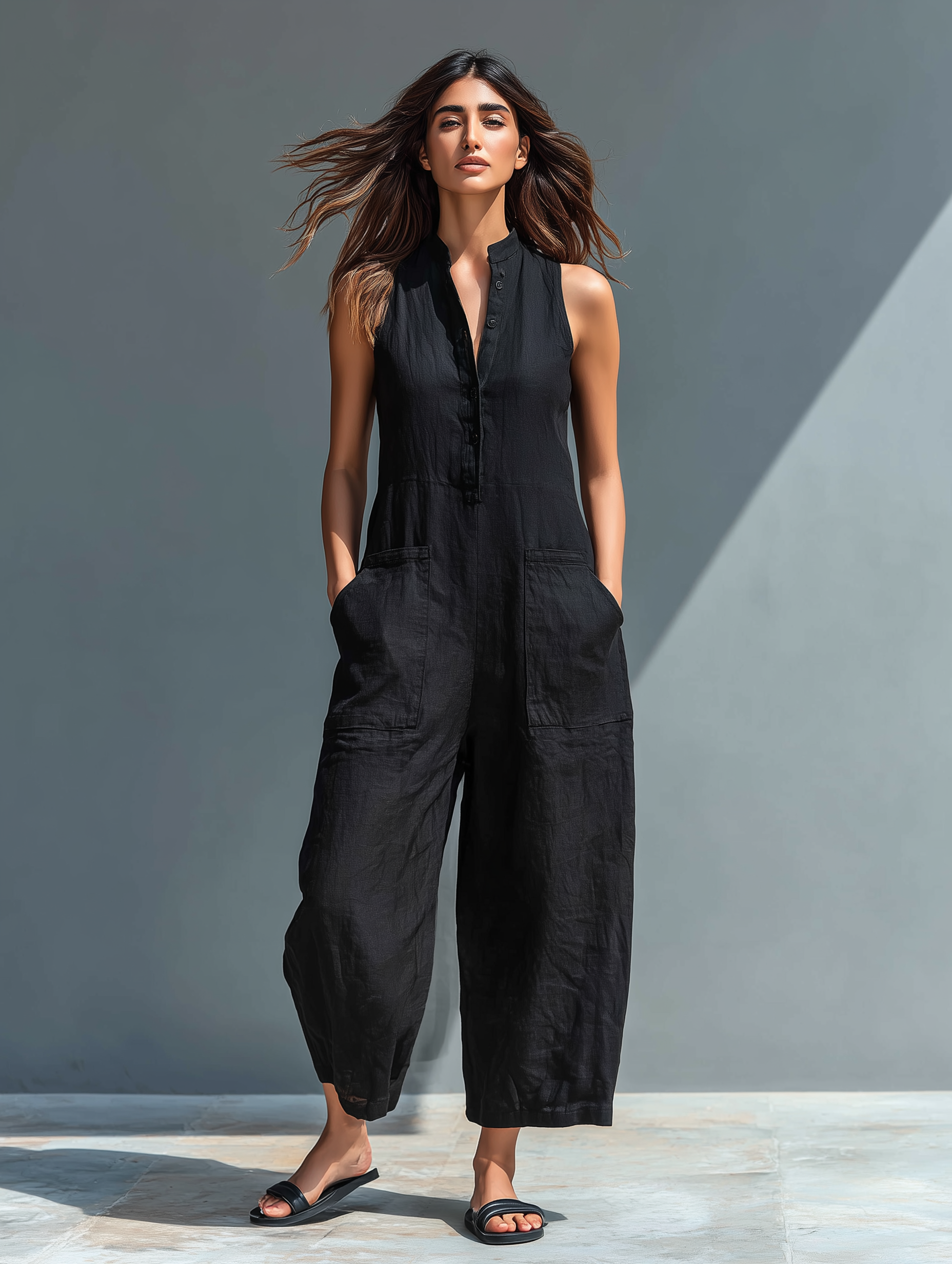 Sleeveless Linen Jumpsuit — women's jumpsuit, view 7 by Emyri