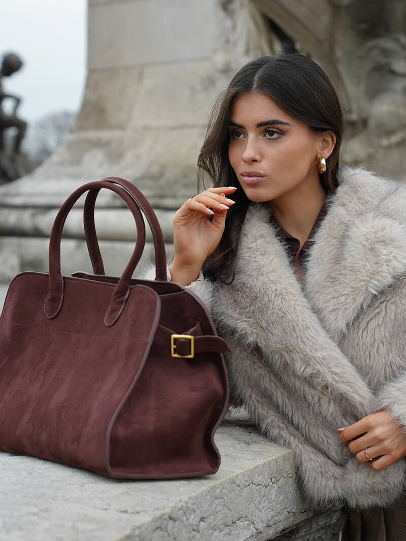 Suede-Trim Shopper Bag