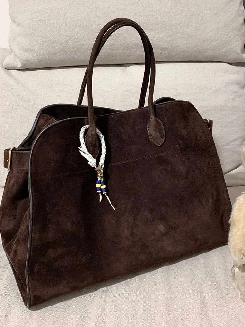 Suede-Trim Shopper Bag