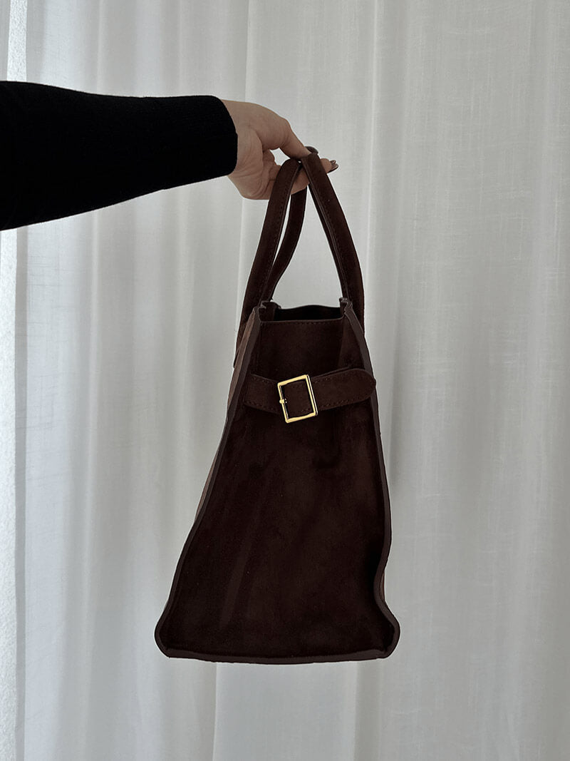 Suede-Trim Shopper Bag