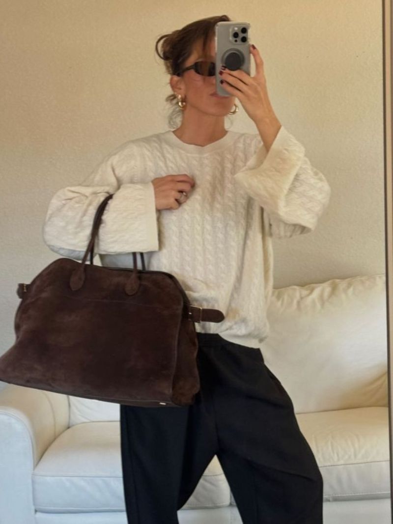 Suede-Trim Shopper Bag