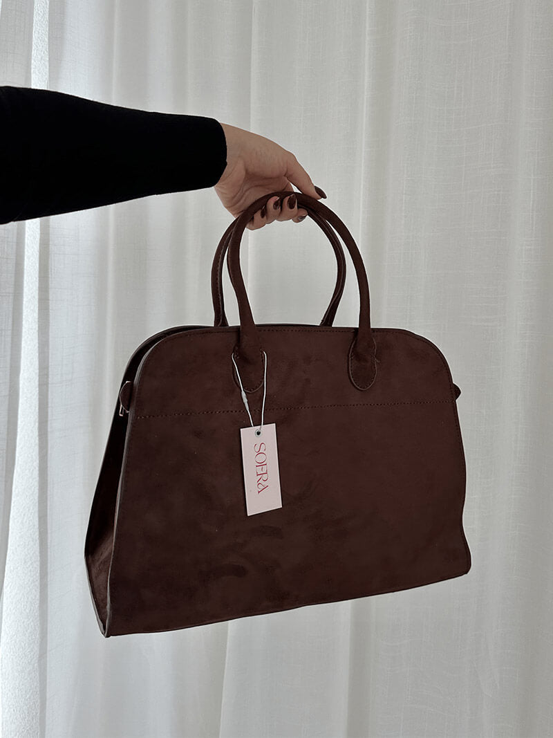 Suede-Trim Shopper Bag