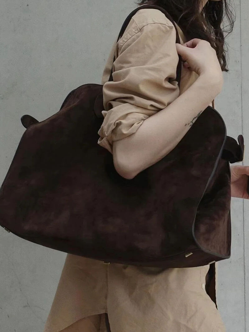 Suede-Trim Shopper Bag