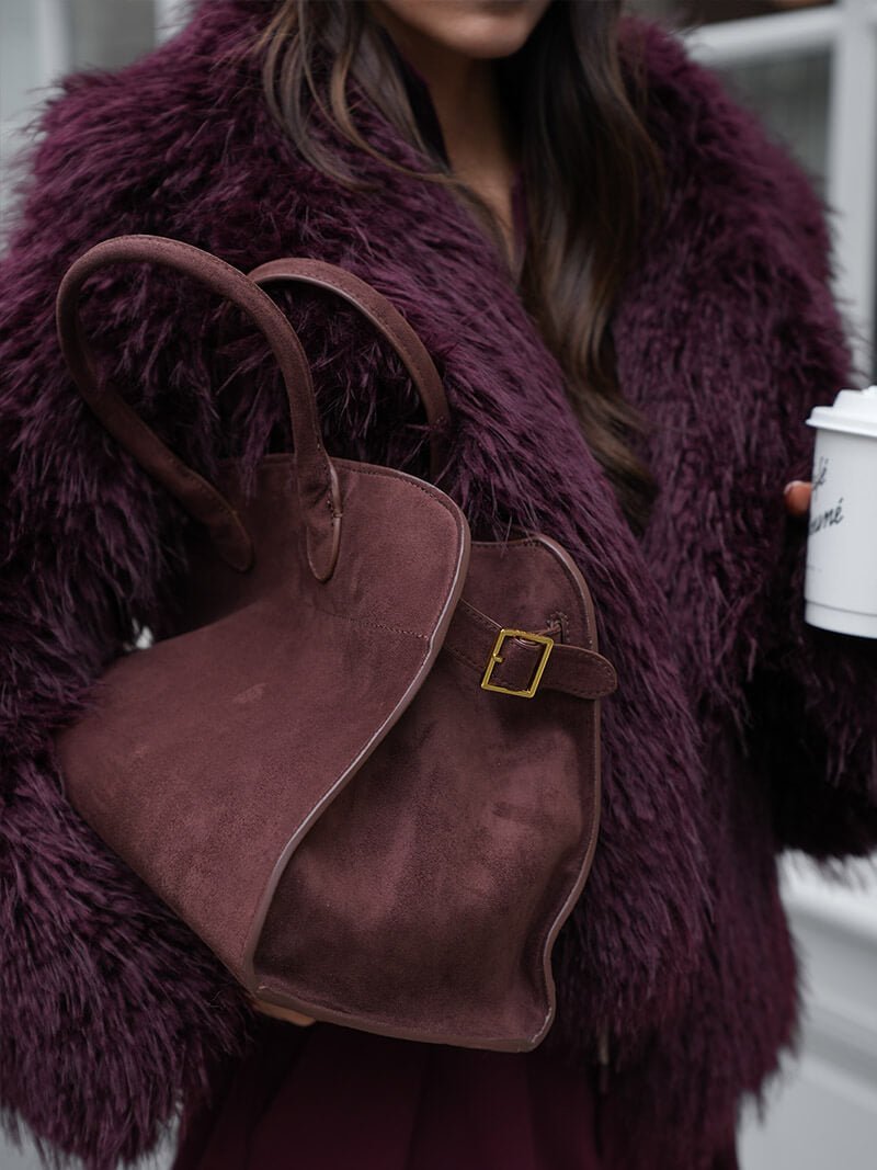 Suede-Trim Shopper Bag