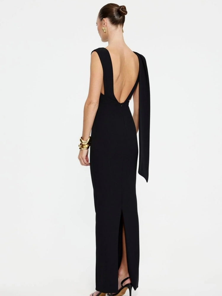 Straight Neckline Low-Back Maxi — women's maxi dress, view 2 by Emyri