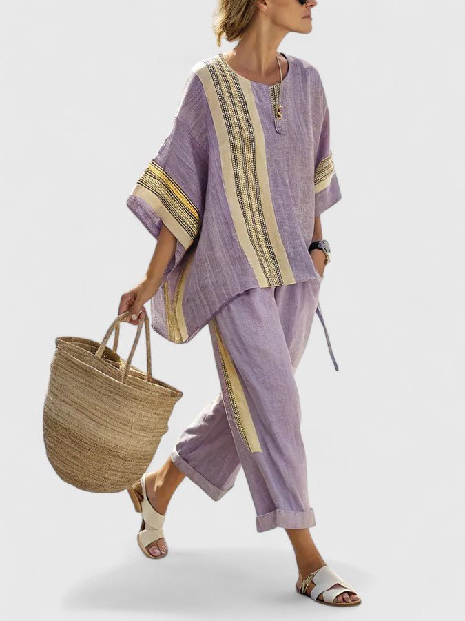 Striped Linen-Blend Wide-Leg Co-ord — women's co-ord set, view 3 by Emyri