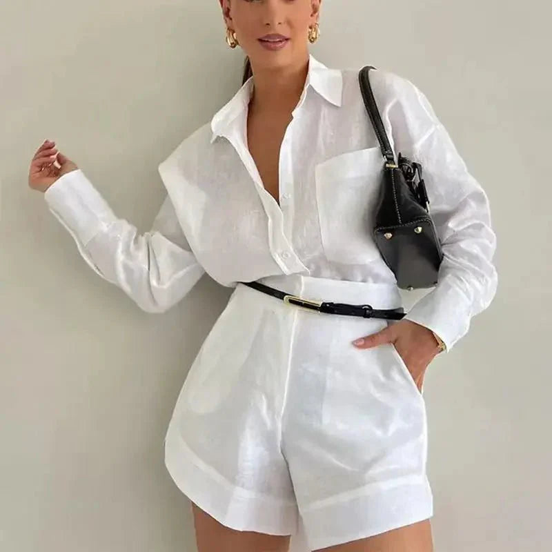 Two-Piece Linen Shorts Set — women's two-piece set, view 3 by Emyri