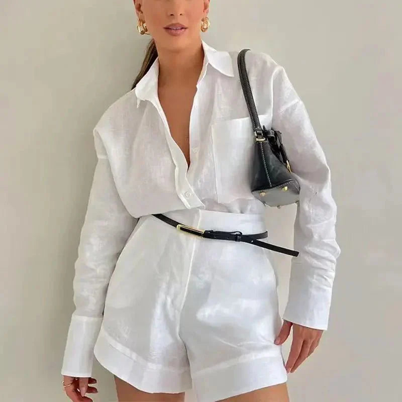 Two-Piece Linen Shorts Set — women's two-piece set, view 4 by Emyri