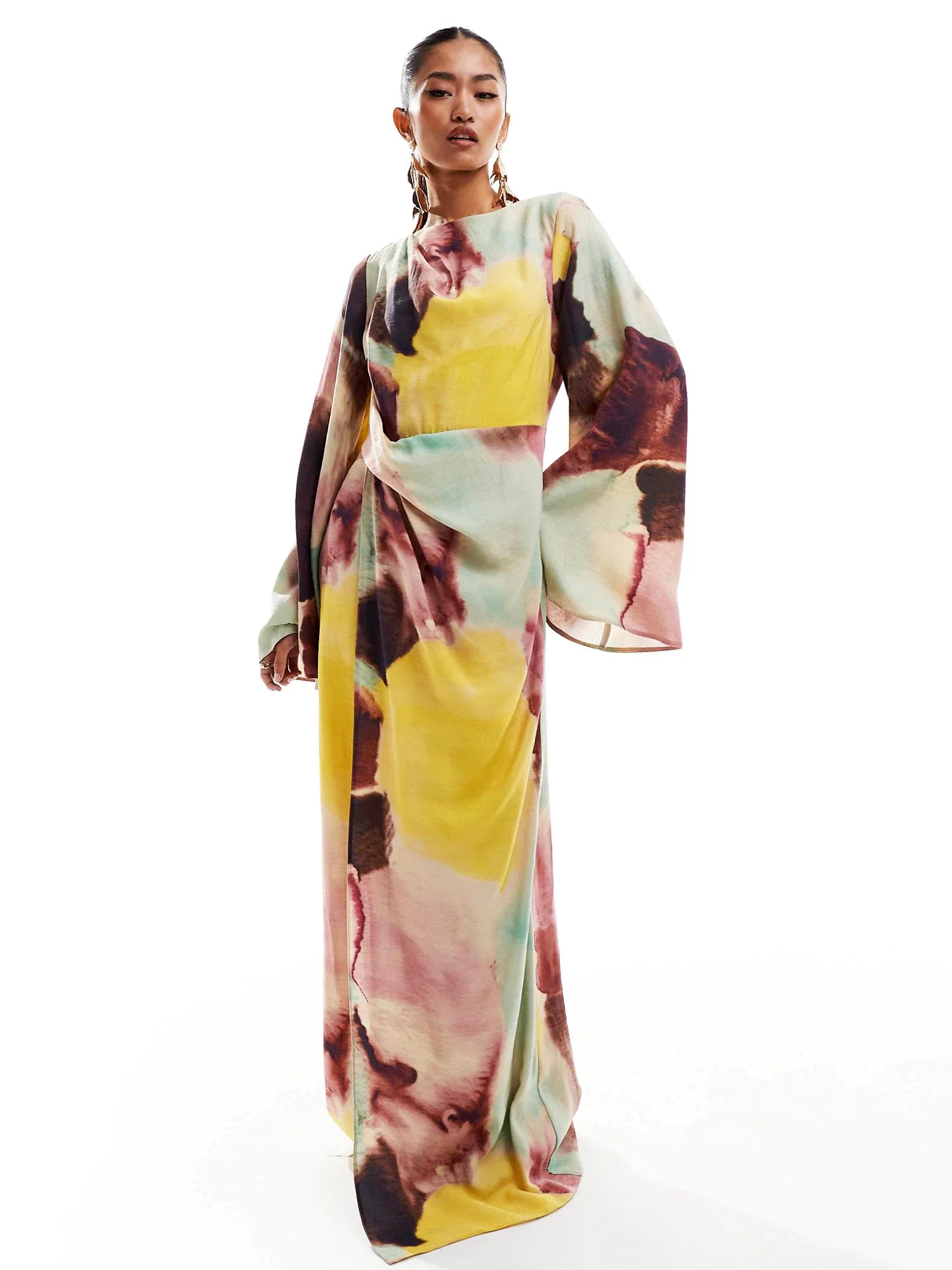 Watercolor Print Twist-Front Maxi Dress — women's maxi dress by Emyri