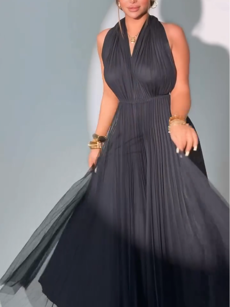 Pleated Halter Maxi Dress