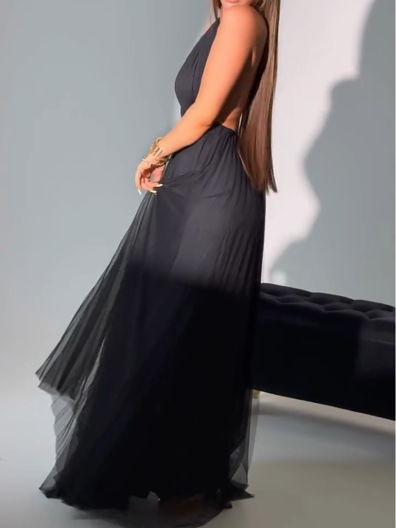 Pleated Halter Maxi Dress