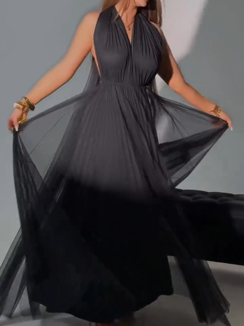 Pleated Halter Maxi Dress