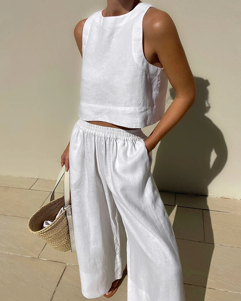 Wide-Leg Linen Two-Piece Set — women's two-piece set by Emyri