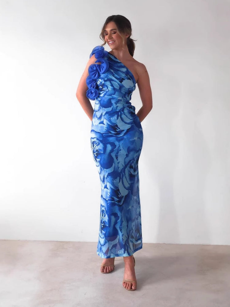 Women's 3D flower slim sleeveless maxi dress