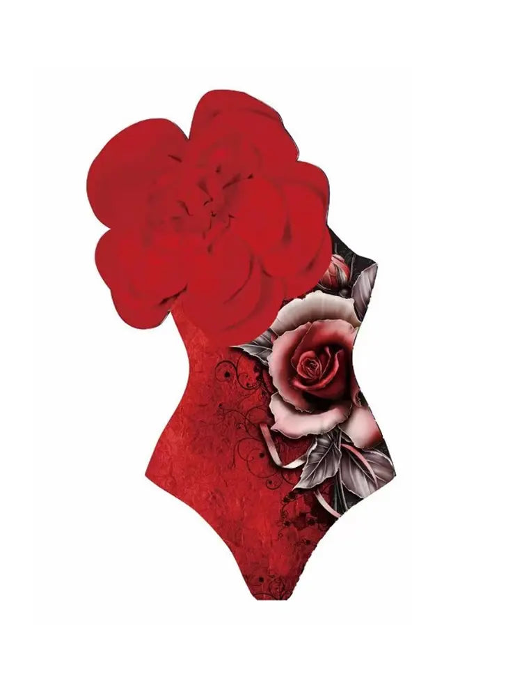 Women's 3D Red Floral Bust Accent Swimsuit — additional view