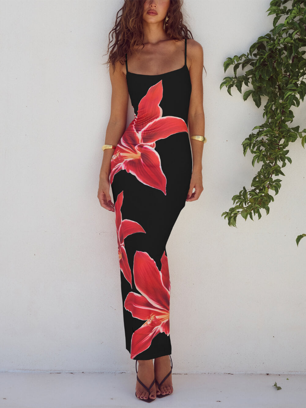 Women's abstract floral print maxi dress